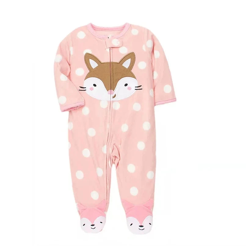 Newborn Infant Baby Girl Rompers 2024 Winter Autumn Warm Micro Fleece Animal Sleepsuit Animal Overall Babe Jumpsuits 0-12 Months - AMULET RING STORE