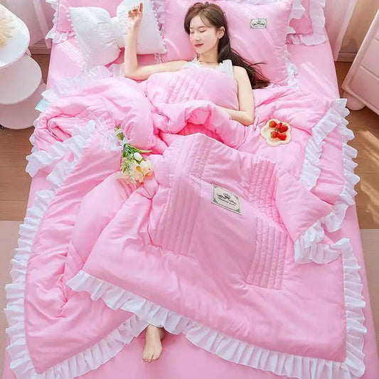 1/3Pc Korean Princess Ruffles Flowers Embroidery Summer Quilt Bedspread on The Bed Quilt Air-conditioning Blanket Bedding Set