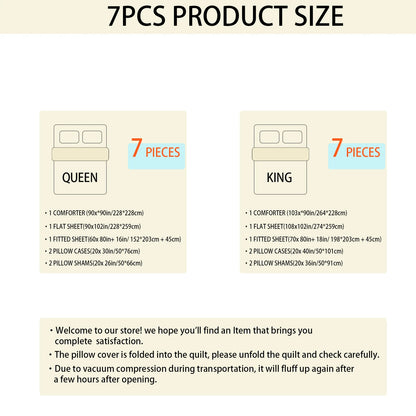 7-Pcs floral print comforter set, soft and comfortable, bedding set, room decoration, suitable for all seasons