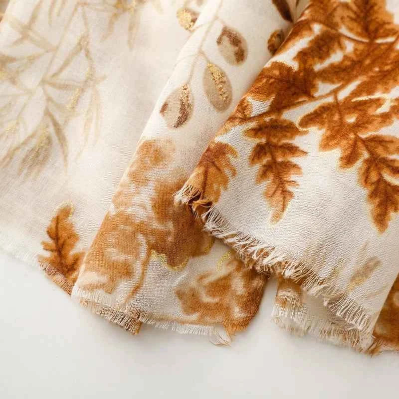 Winter Lurex Leaf Floral Fringe Cotton Viscose Shawls Scarf Lady High Quality Wrap Pashmina Stole Bufandas Muslim Hijab 180*90Cm