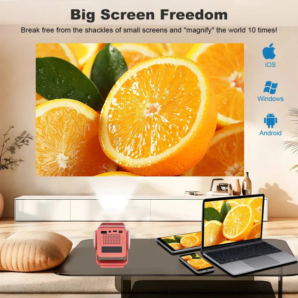 DESS Projector 4K Mini Portable Build-in Apps WIFI6 Mirror SmartPhone For 4K Video Home Cinema Projector Outdoor Rotatable 180°