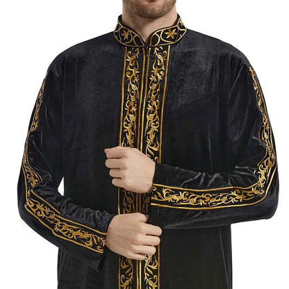 2025  Muslim golden velvet embroidered robe hui thickened embroidered famous thobe for men