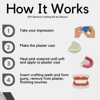 Easy - Use 1 Set Dentures DIY Kit with Braces Wax Strips - Reusable Full/Partial Temporary Fake Teeth for Top and Bottom