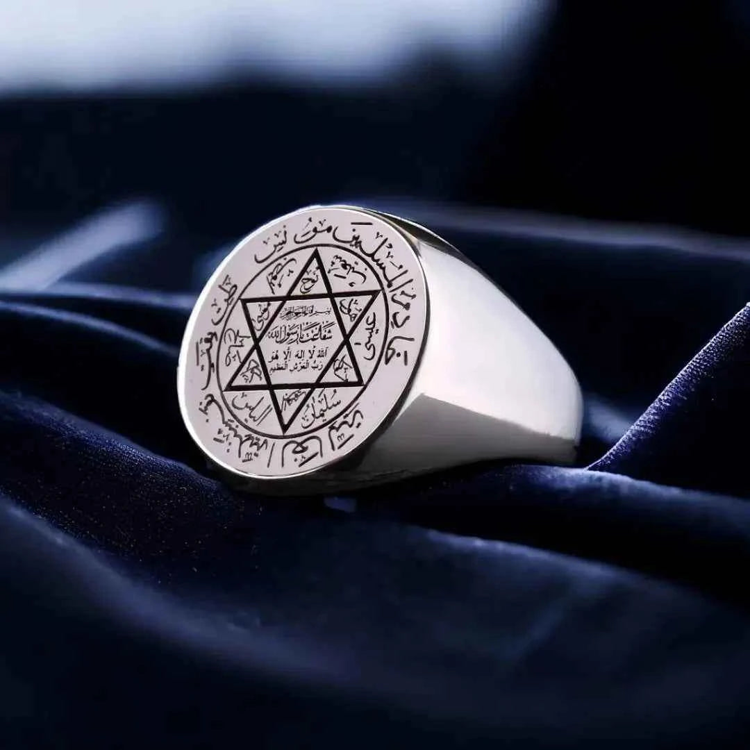 R674 Seal of Solomon Star of David King Solomon Seal Protection Talisman Amulet Jewelry Laser Engraved Stainless Steel Ring