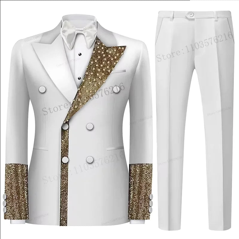 B01 Luxury 2 Piece Men's Suit Tailcoat Application Single Button Lapel Satin Formal Pearl Party Wedding Groom Jacket Suits