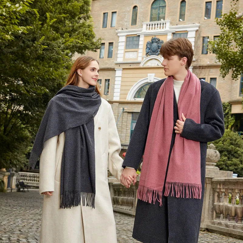 Classic Simple Solid Wool Blend Scarf Women Men Fall Winter High Quality Woolen Shawl Thick Warm Tassel Muffler Female Male Wrap