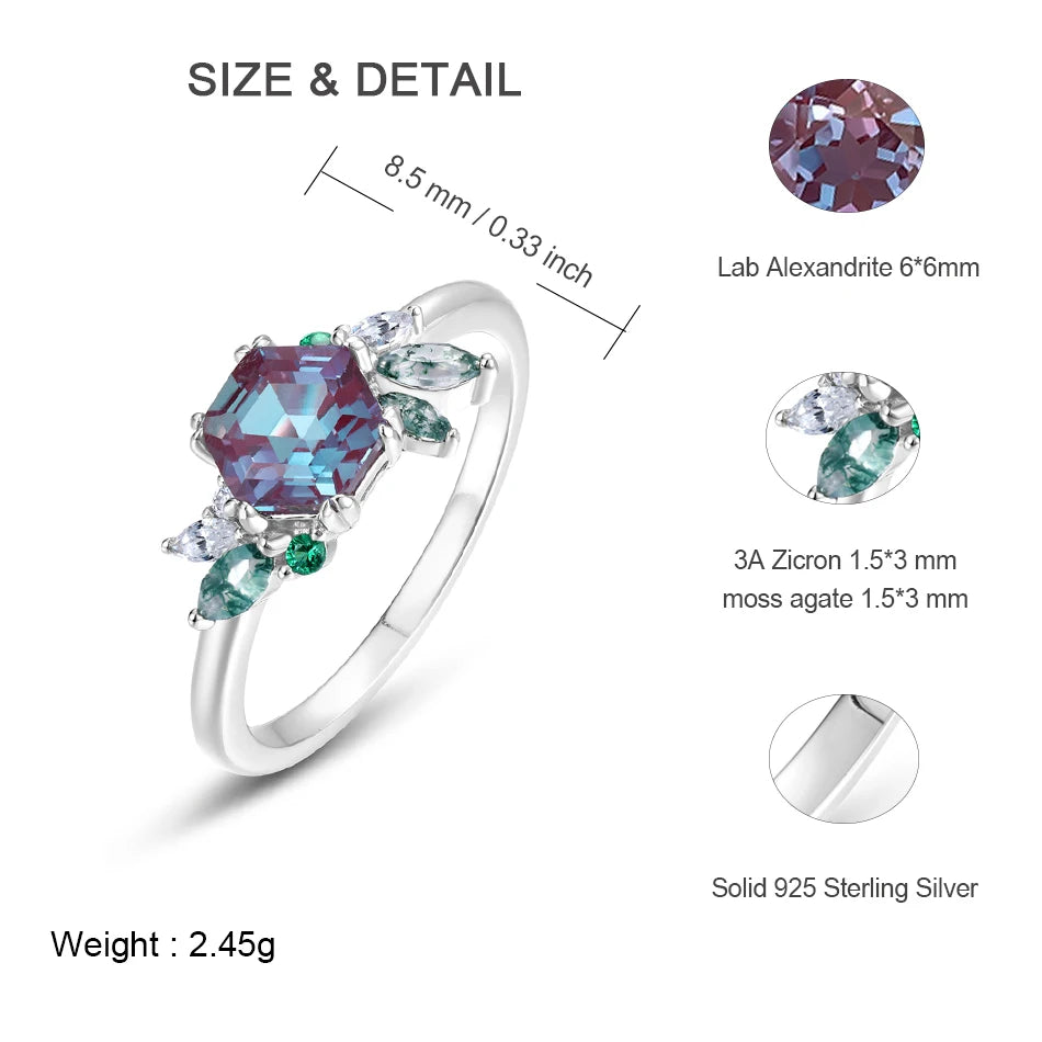 ALLNOEL 925 Sterling Silver Alexandrite Ring For Women Exquisite Style Fashionable Engagement rings Wedding Luxury diamond ring