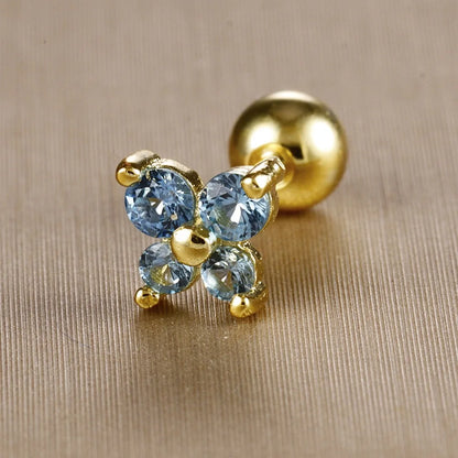 1PC Stainless Steel Birthstone Little Ear Stud Earrings 12 Zodiac Signs Crystal Zirconia Butterfly Earring Party Wedding Jewelry