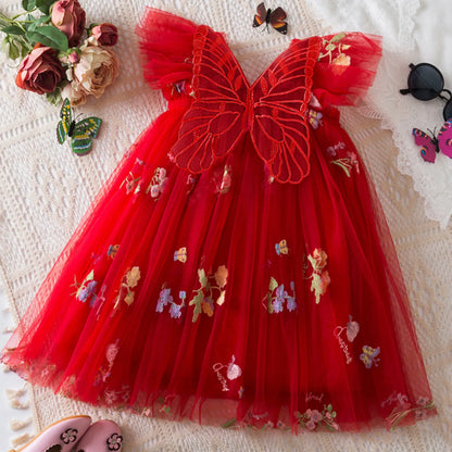 Delicate Party Prom Evening Dress Colorful Flower Embroidery Dresses Fashion Butterfly Princess Dress Birthday Princess Clothes