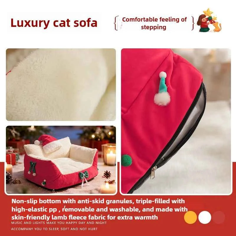 Winter Warm Cat Bed Large Size Removable Washable All Season Pet Sofa Christmas Cat House for Pets