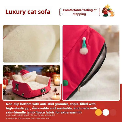 Winter Warm Cat Bed Large Size Removable Washable All Season Pet Sofa Christmas Cat House for Pets
