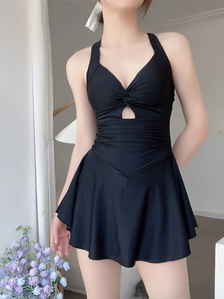 Women Hanging Neck Sweet Cute Swimwear Sexy One-piec Beach Wear Swim Suit Beach Dress Swimsuit High Waist Bathing Suit For Girls - AMULET RING STORE