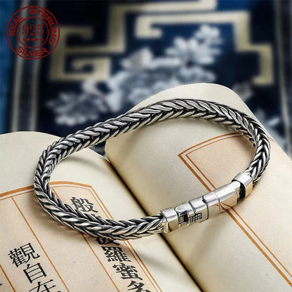 100% S925 Sterling Silver Handmade Woven Retro Domineering Style Personality Keel Man Woman Pure S925 Silver Bracelet Jewelry - AMULET RING STORE
