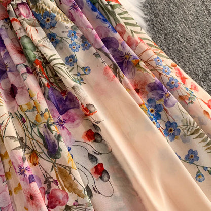 Faionable Print Long Dr Women's Spring Belted Waist Pleated Lantern Sve Turn-down Collar Dr Korean Sle Commute