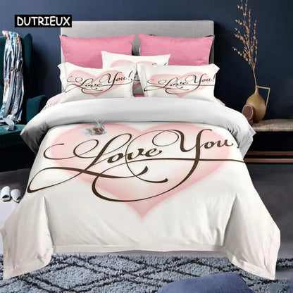 Valentine's Day Duvet Cover Set Red Rose I Love You Pattern King Size Couple Polyester Bedding Set Happy Romantic Quilt Cover