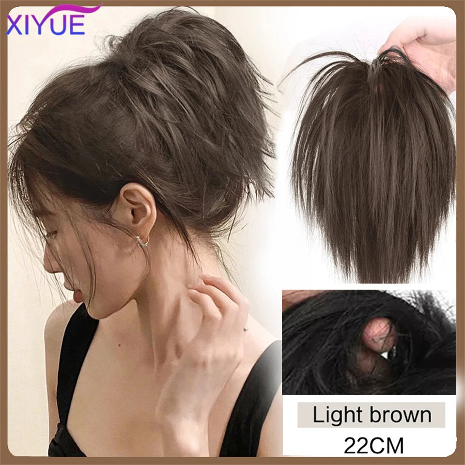XIYUE Synthetic Messy Hair Bun Tousled Hairpiece Elastic Band Chignon Curly Scrunchie Updo Cover Hair Tail for Women Pink - AMULET RING STORE