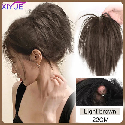 XIYUE Synthetic Messy Hair Bun Tousled Hairpiece Elastic Band Chignon Curly Scrunchie Updo Cover Hair Tail for Women Pink - AMULET RING STORE
