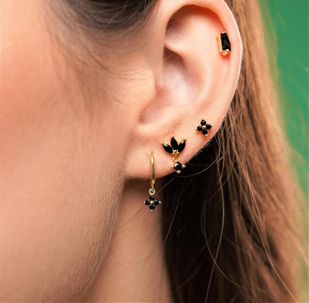 925 Sterling Silver Needle Fashion Round Pendant Small Earrings Luxury Gold Hoop Earrings for Women Premium Black Jewelry Gifts - AMULET RING STORE