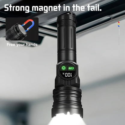 Super Bright Rechargeable LED COB Flashlight With 9 Lighting Modes Multifunction Magnetic Outdoor Waterproof Lamp18650 Battery - AMULET RING STORE