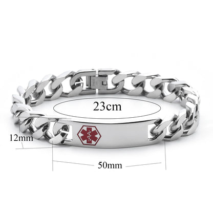 Medical SOS Custom Text Men Stainless Steel Bracelets Cuban Chain Smooth Engrave Logo Id Bracelet Gift Jewelry Wholesale Lots