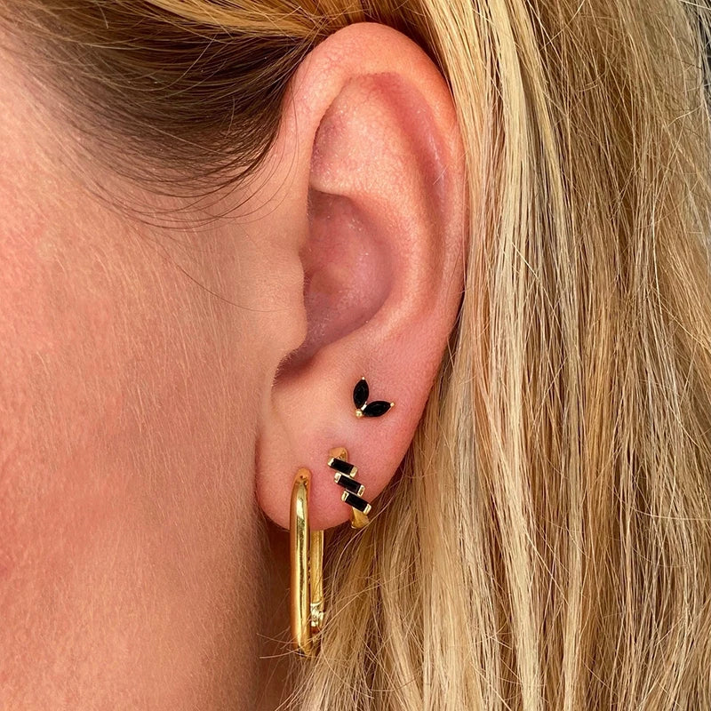 925 Sterling Silver Needle Fashion Round Pendant Small Earrings Luxury Gold Hoop Earrings for Women Premium Black Jewelry Gifts - AMULET RING STORE