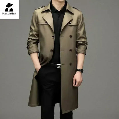 Brand Business Men's Windbreaker 2023 Autumn High-quality Khaki Navy Black Double-breasted Trench Coat Fashion Male New Clothing - AMULET RING STORE