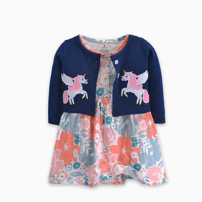 Infant Baby Girls Bodysuit Dress Cotton Floral Baby Girls Long-Sleeved Coat+Short SLeeve Dress 2Pieces Baby Girls Clothes sets