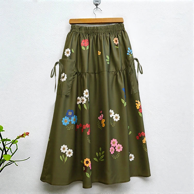 2025 ZANZEA Fashion Women Maxi Skirts Autumn Long Bottoms Floral Print Holiday Elastic Waist Casual Oversized Jupes Faldas Saia