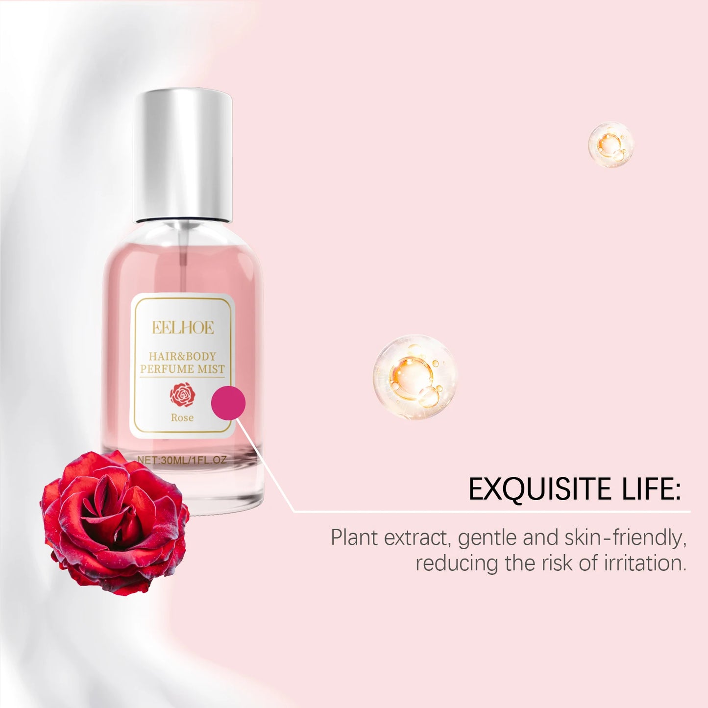 Eelhoe 30ml Rose Body Hair Perfume Spray Fresh Elegant Lasting Floral Fragrance Pheromone Flirting Dating Charming Perfume Spray