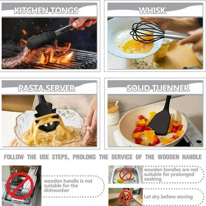 44PCS Silicone Kitchenware Non-Stick Cookware Kitchen Utensils Set Spatula Shovel Egg Beaters Wooden Handle Cooking Tool Set