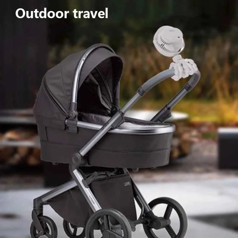 Portable Oscillating Pram Fan Mini Handheld Personal Car Seat Baby Fan with Flexible Tripod Clip-on USB Battery Operated