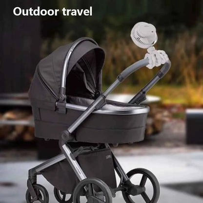 Portable Oscillating Pram Fan Mini Handheld Personal Car Seat Baby Fan with Flexible Tripod Clip-on USB Battery Operated