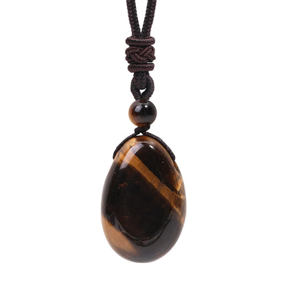 Casual Simple Natural Water Droplet Pendant Necklace Amethyst Opal Obsidian Red Agate Pendant Adjustable Cord Chain Necklace