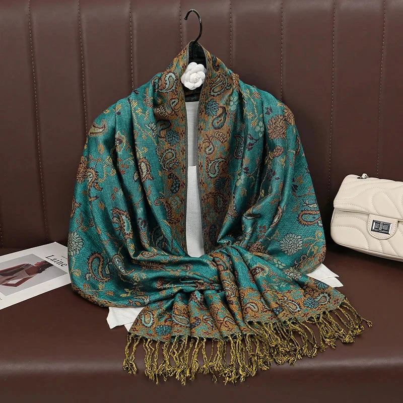 Fashion Autumn Colorful Cashmere Scarf Shawl for Women Pashmina Floral Wrap Female Thick Blanket Soft Bufanda Kerchief