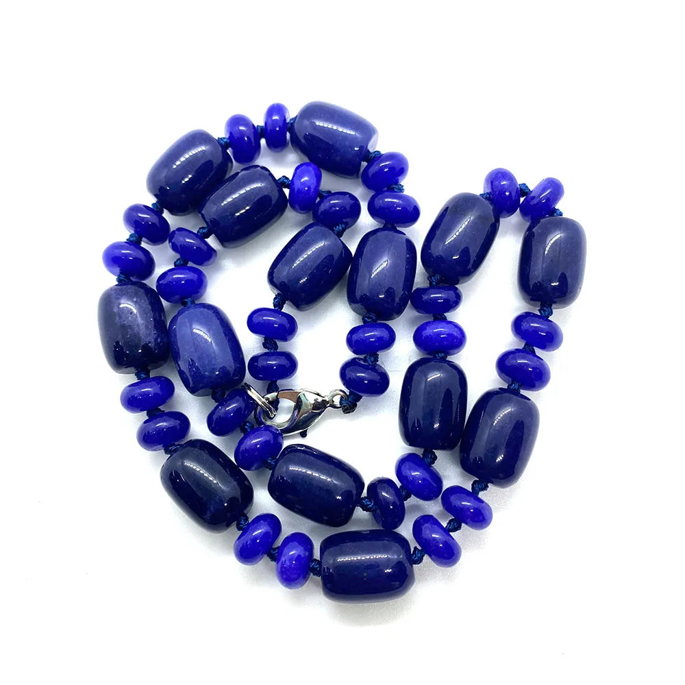 Natural Stone Malachite Lapis Lazuli Agate Necklace 10x14mm Cylindrical Beads 5x9mm Abacus Beads Ladies Necklace about 18 Inches - AMULET RING STORE