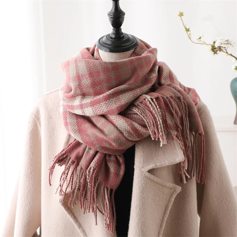 Warm Cashmere Blanket Women Travel Winter Scarf Fashion Plaid Pashmina Thick Shawl Wraps With Tassel Casual Bufanda Poncho New - AMULET RING STORE