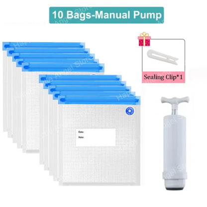 Reusable vacuum food storage bag zipper bag set USB electric pump vacuum sealing bag and manual pump vacuum bag - AMULET RING STORE