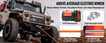 VEVOR 13500lbs Electric Winch Car Truck Winch with 80ft Synthetic Rope Wireless & Wired Remote Control for Towing Off-Road SUV - AMULET RING STORE