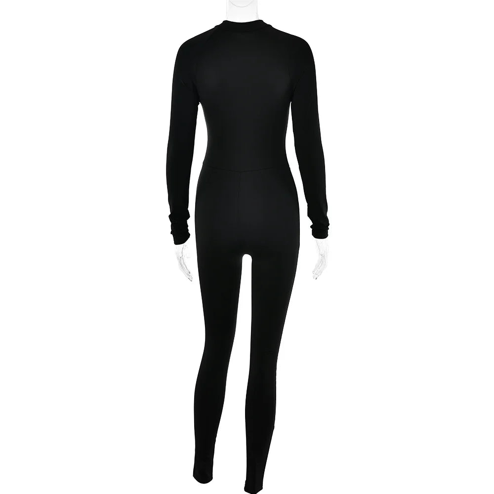 Articat Sexy Zipper Women Jumpsuit Long Sleeve Bandage Tights Solid Jumpsuits Female Party Bodycon Stretch Sporty & Leisure - AMULET RING STORE