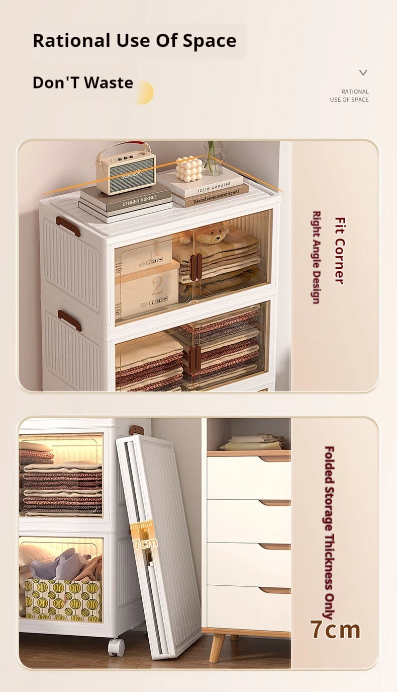 2025 Folding Living Room Cabinet Multifunction Closet Organizer With Wheel Stackable Sundries Large Capacity Storage Box Shelf - AMULET RING STORE