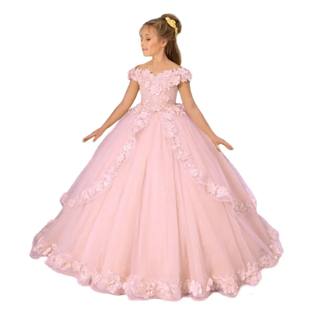 Customize Yellow Flower Girl Dresses Beading Appliqued Pageant Birthday For Girls First Communion Dresses Kids Prom Dresses