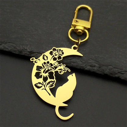 Aesthetic Cat Flower Moon Crescent Necklace for Women Men Stainless Steel Silver Color Bohemia Chain Gift Jewelry collar 3220