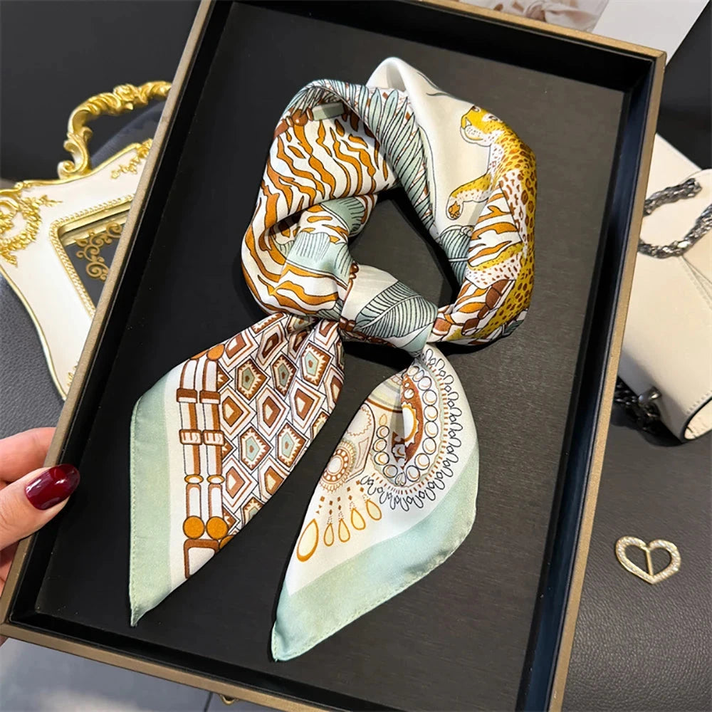 Luxury Fashion Print Square Scarf Women Soft Satin Scarves Bandana Hijab Neckerchief Shawl Kerchief Hair Band Foulard Lady - AMULET RING STORE