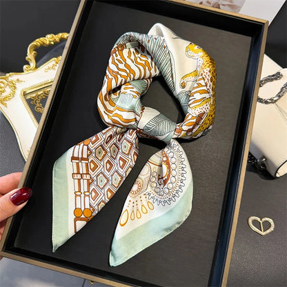 Luxury Fashion Print Square Scarf Women Soft Satin Scarves Bandana Hijab Neckerchief Shawl Kerchief Hair Band Foulard Lady - AMULET RING STORE