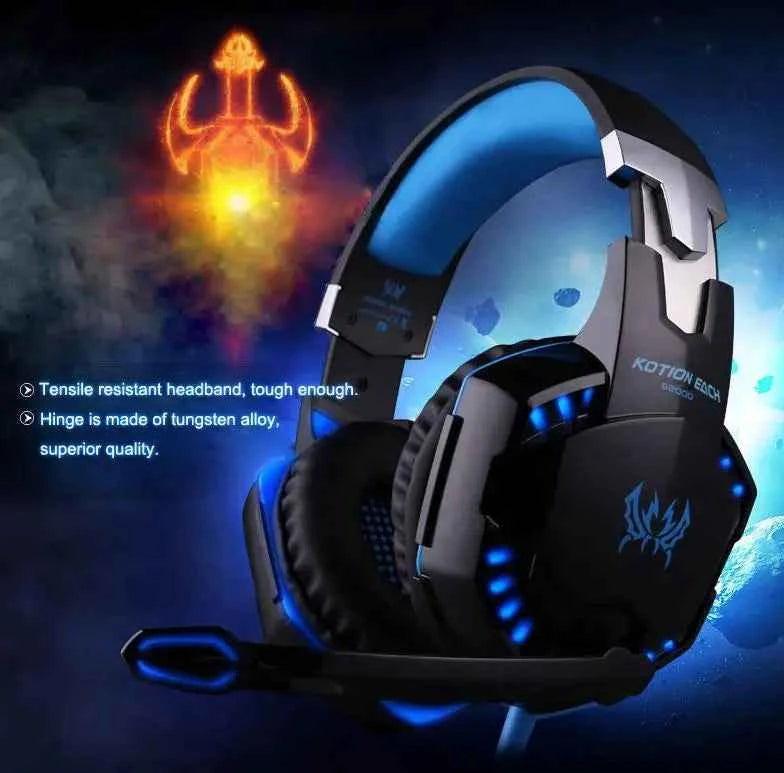 EACH G2000 Gaming Headset Deep Bass Stereo Game Headphone with Microphone LED Light for PC Laptop PS4+Gaming Mouse+Mice Pad
