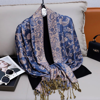 Fashion Autumn Colorful Cashmere Scarf Shawl for Women Pashmina Floral Wrap Female Thick Blanket Soft Bufanda Kerchief