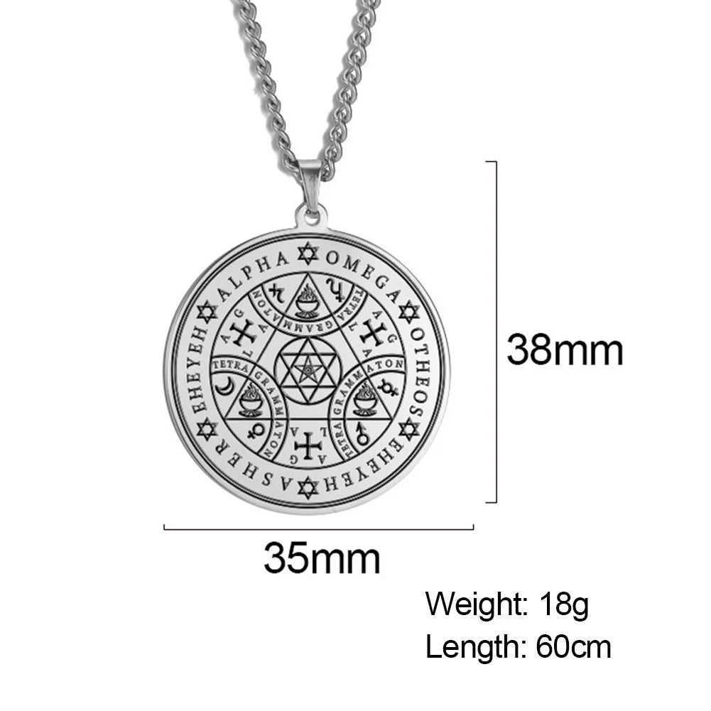 Dawapara Fortune Wheel AGLA INRI Stainless Steel Men Necklace