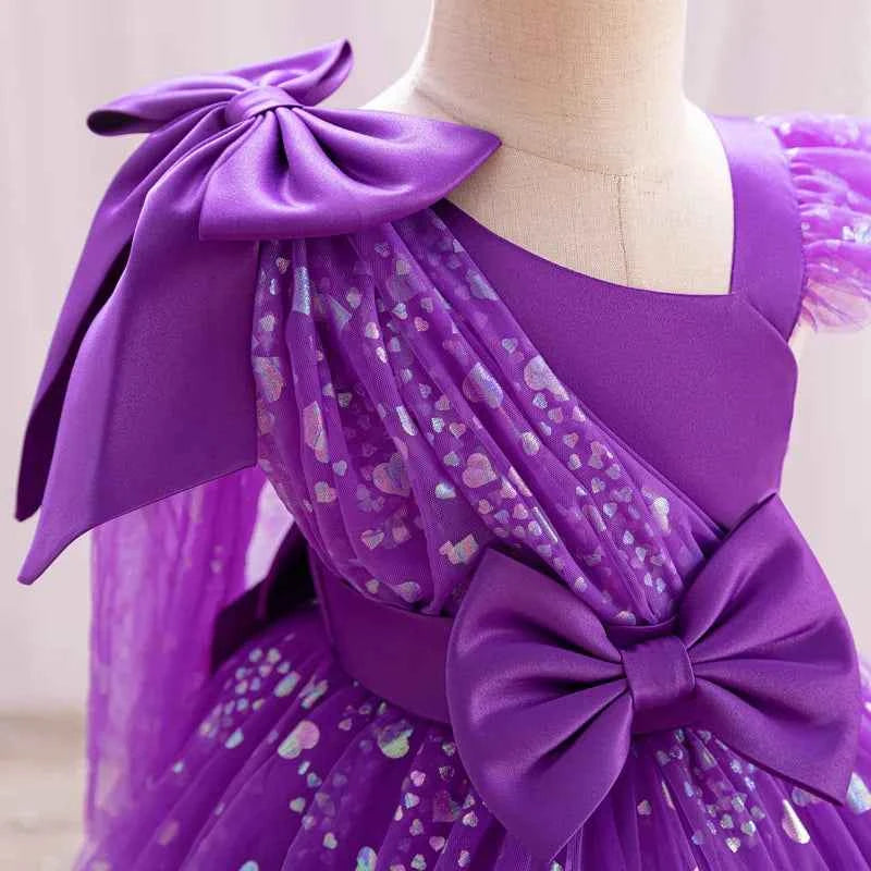 New Single Shoulder Bow Girl's Princess Dress Children's Day Performance Evening Dress Birthday Party Girl's Baby Dress