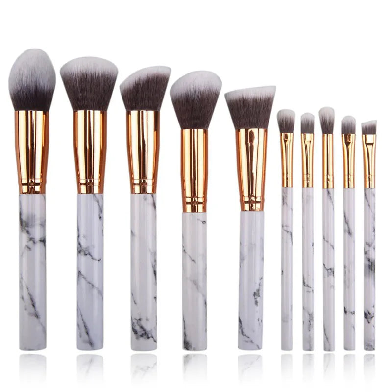 New10Makeup Brush Set Full Set Marble Pattern Beauty Tools Set Blush Eyeshadow Brush - AMULET RING STORE
