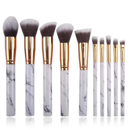 New10Makeup Brush Set Full Set Marble Pattern Beauty Tools Set Blush Eyeshadow Brush - AMULET RING STORE